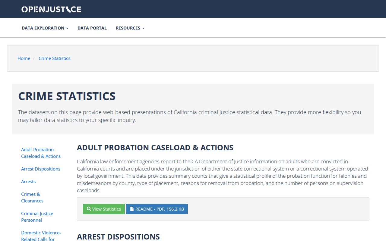Tuolumne County arrest data OpenJustice dashboard