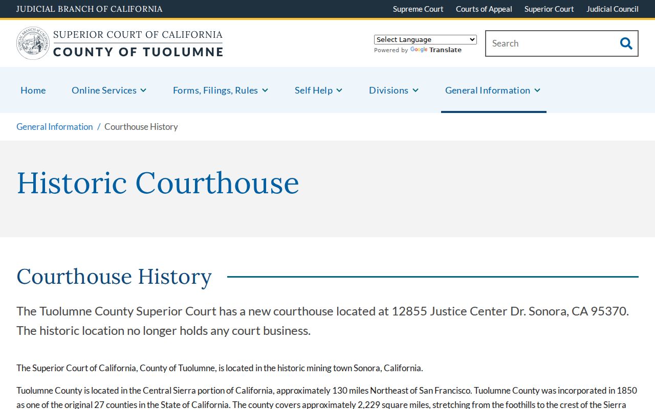 Tuolumne County criminal court courthouse history