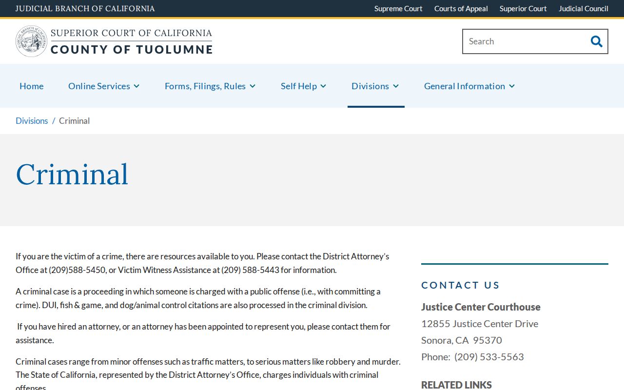 Tuolumne County Superior Court criminal record copy instructions