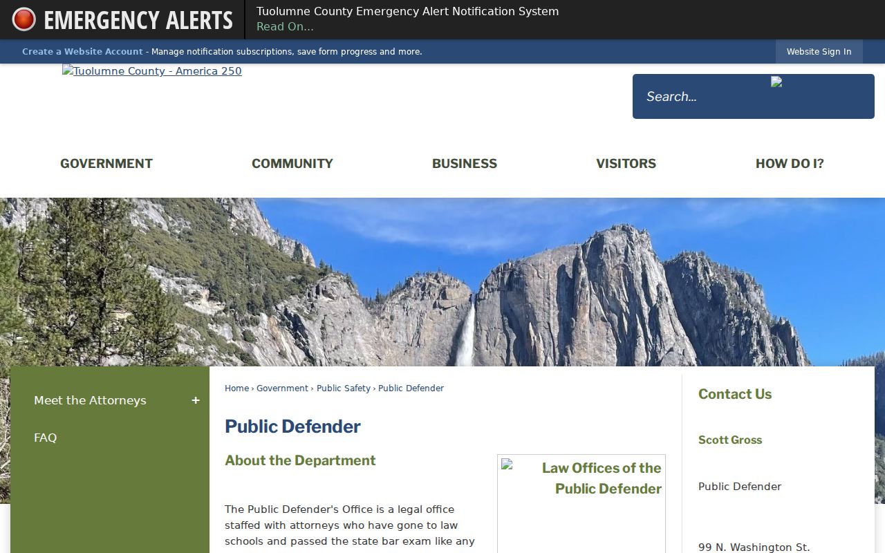 Tuolumne County criminal history Public Defender office page