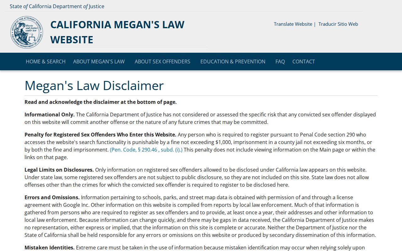 Tuolumne County sex offender lookup on California Megan's Law search