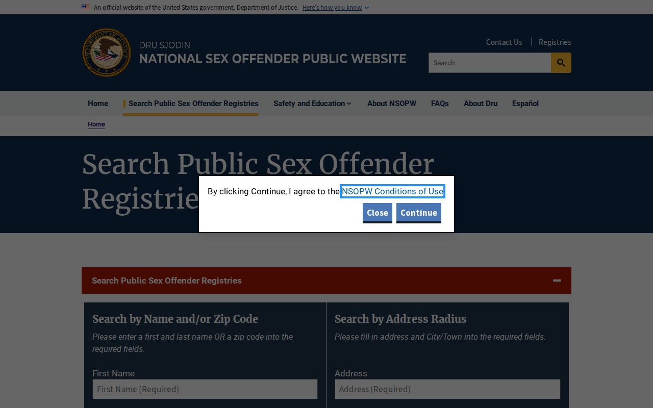 NSOPW national layer for Tuolumne County sex offender searches